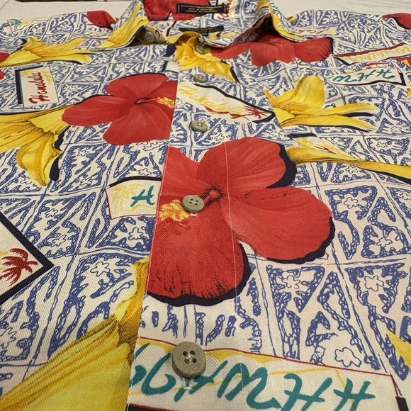 Vintage 90s Alexander Julian Colours Floral Hawaiian Shirt Men XL Button Up - Picture 7 of 11